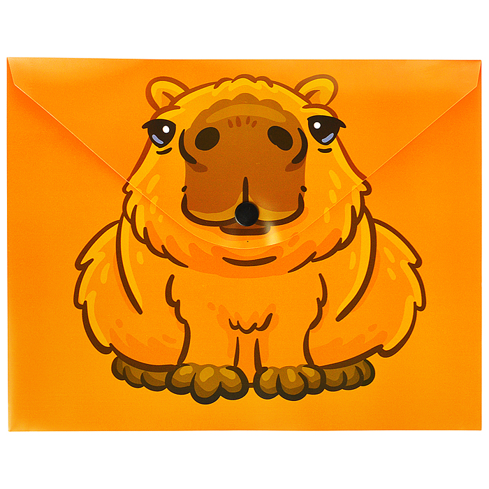 Папка-конверт на кнопке А5, пластик, "Капибара" 180 мкм, двусторонняя печать