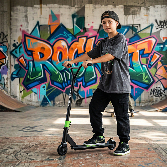 Самокат трюковый R0223 ROCKET,колеса PU/пластик 100 мм,ABEC 7, зеленый (в пакете)