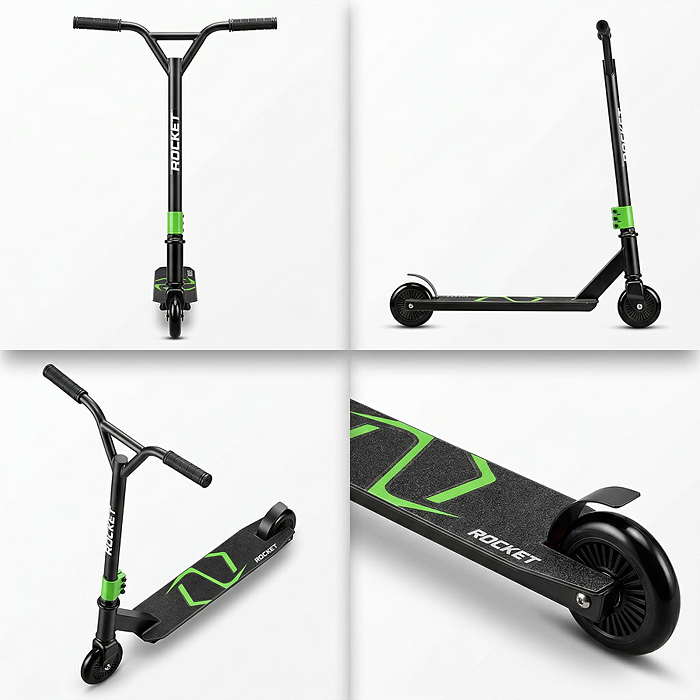 Самокат трюковый R0223 ROCKET,колеса PU/пластик 100 мм,ABEC 7, зеленый (в пакете)