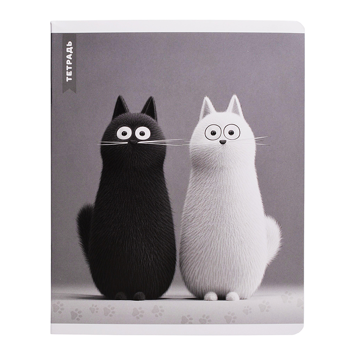 Тетрадь 48 л, клетка "Черно-белые коты" А5+, мягкий переплёт (2 скобы)