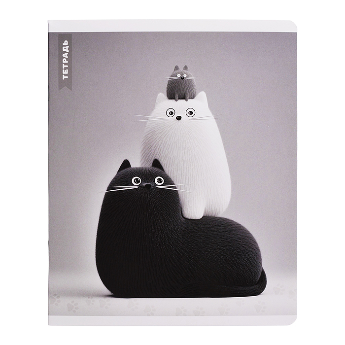 Тетрадь 48 л, клетка "Черно-белые коты" А5+, мягкий переплёт (2 скобы)