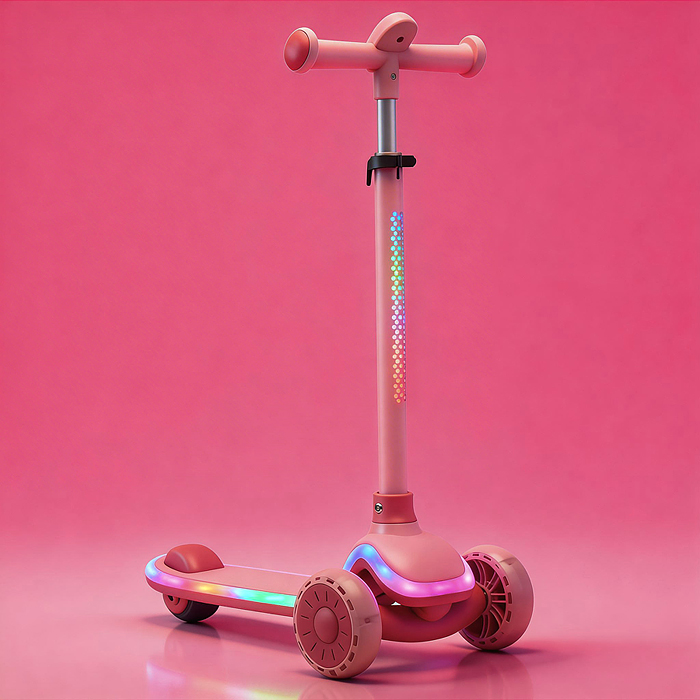 Самокат 3-х колесный ROCKET,колеса PU со светом, R0187 цвет розовый