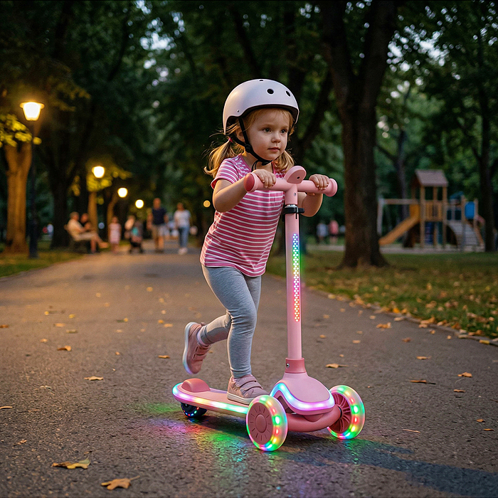 Самокат 3-х колесный ROCKET,колеса PU со светом, R0187 цвет розовый