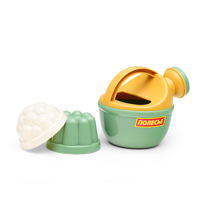 Набор №694: ведро-замок большое №2, ситечко-крепость большое, лопатка №5, грабельки №5, 2 формочки, 