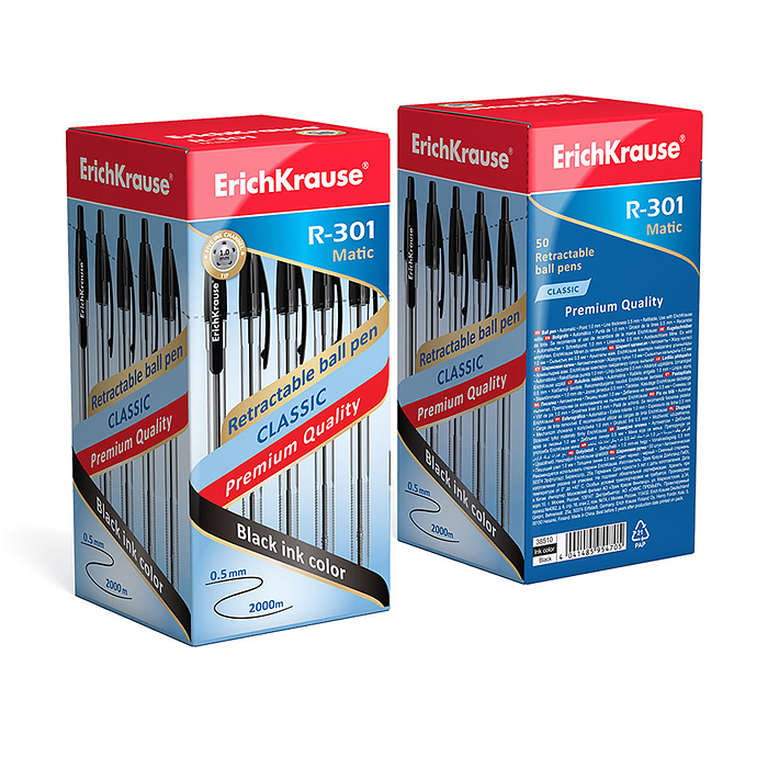 Ручка шариковая автоматическая ErichKrause® R-301 Matic 1.0, цвет чернил черный (в коробке по 50 шт.
