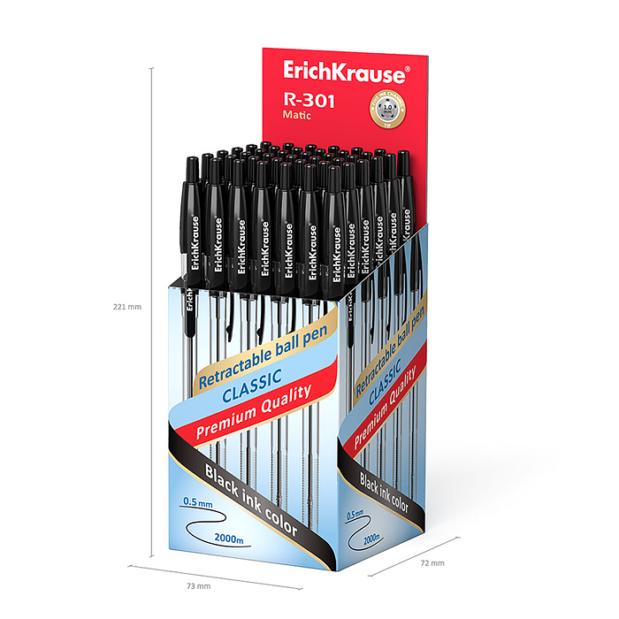 Ручка шариковая автоматическая ErichKrause® R-301 Matic 1.0, цвет чернил черный (в коробке по 50 шт.