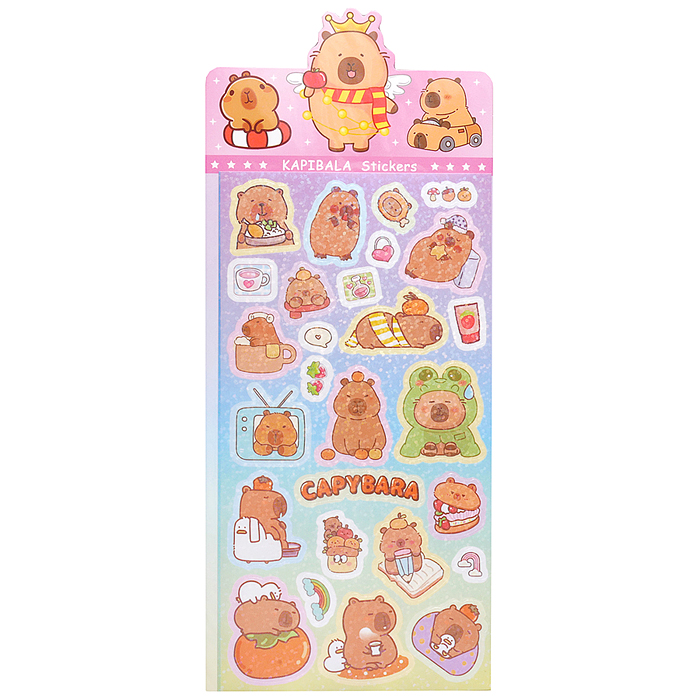 Наклейки лазерные "Капибара" 22х9,5 см, микс 12 дизайнов
