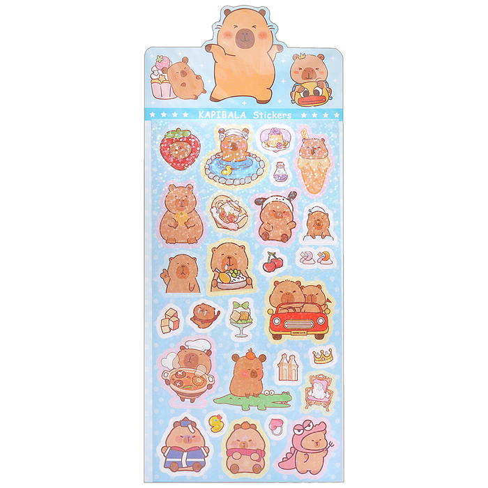 Наклейки лазерные "Капибара" 22х9,5 см, микс 12 дизайнов