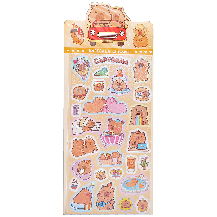 Наклейки лазерные "Капибара" 22х9,5 см, микс 12 дизайнов