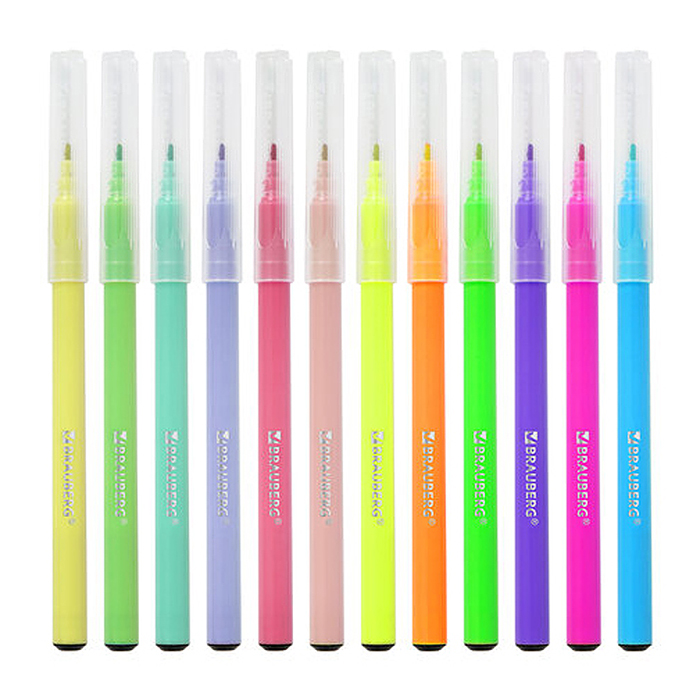 Фломастеры 6 неоновых + 6 пастельных, вентилируемый колпачок, картонная коробка, 