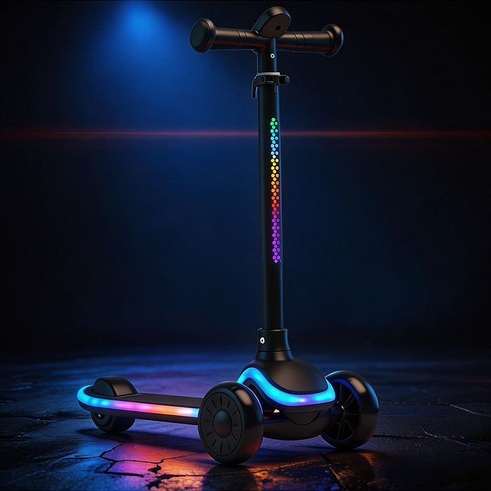 Самокат 3-х колесный ROCKET,колеса PU со светом, R0187 цвет чёрный