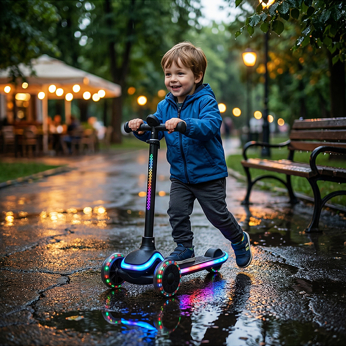 Самокат 3-х колесный ROCKET,колеса PU со светом, R0187 цвет чёрный