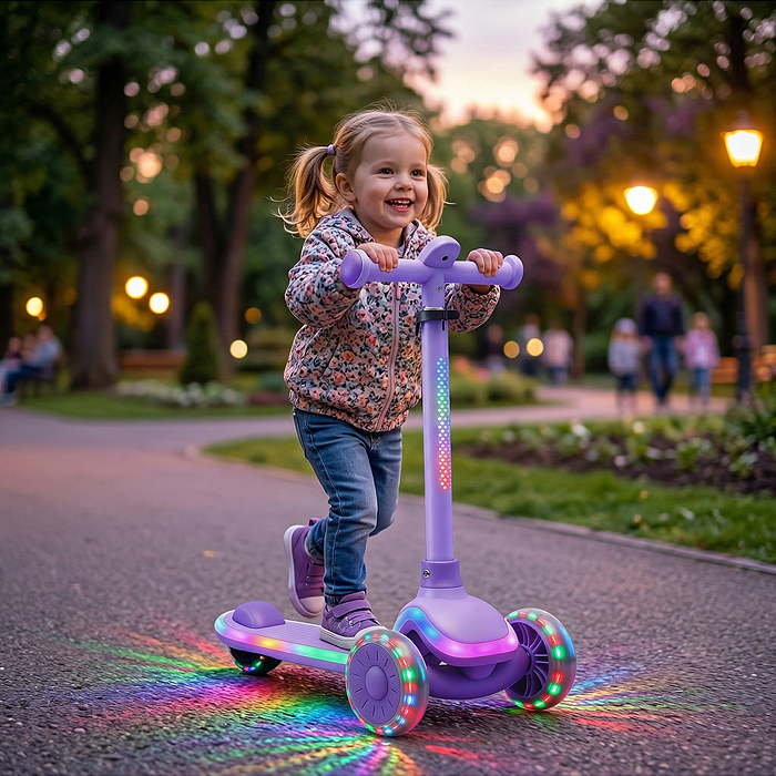 Самокат 3-х колесный ROCKET,колеса PU со светом, R0187 цвет фиолетовый