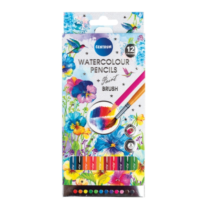 Карандаши цветные акварельные 12 цв. шестигранные длина 177мм, доп. 1 кисточка