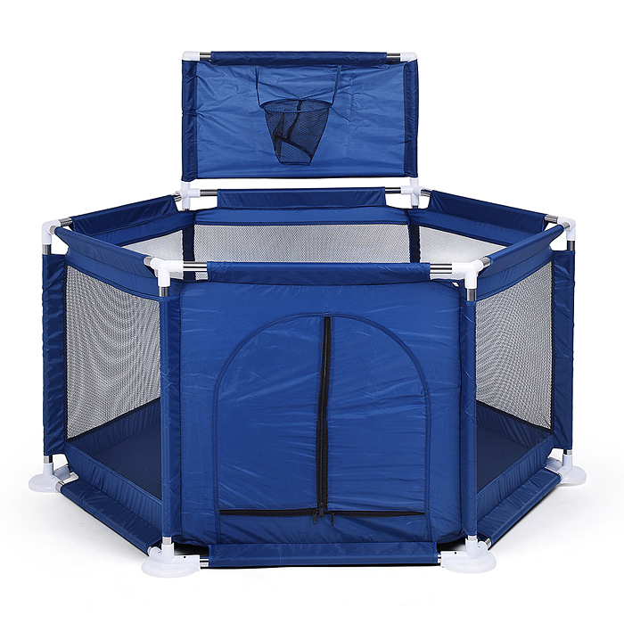 Манеж детский М9-1 шестигранный с баскетбольным кольцом (113*130*65) цвет синий в пакете 