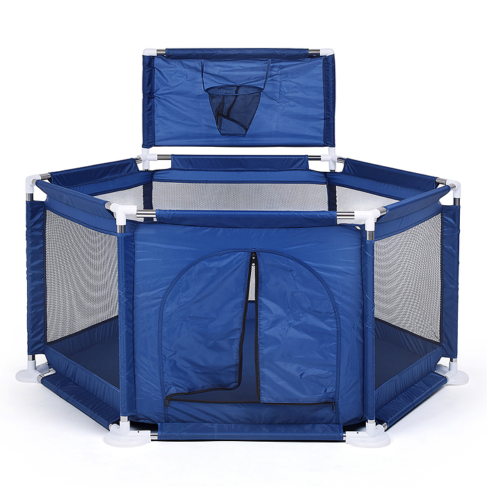 Манеж детский М9-1 шестигранный с баскетбольным кольцом (113*130*65) цвет синий в пакете 