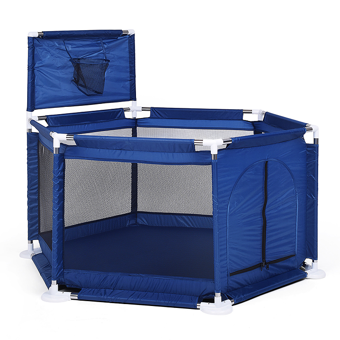 Манеж детский М9-1 шестигранный с баскетбольным кольцом (113*130*65) цвет синий в пакете 