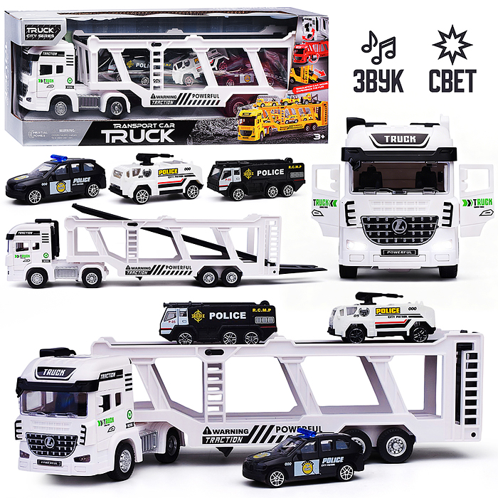 Машина 0100-26A "Автовоз-полиция" (свет, звук) в коробке