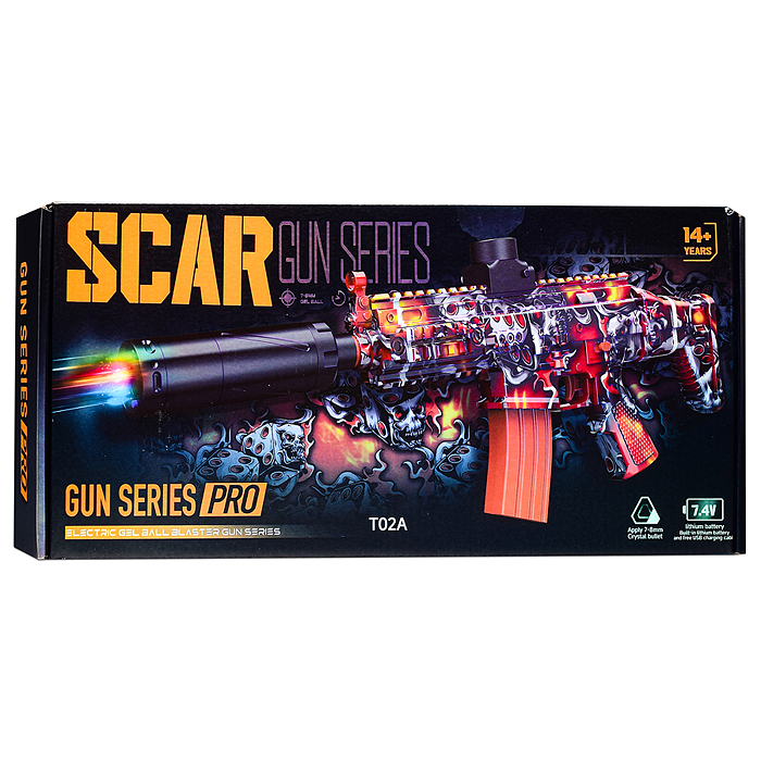 Автомат T02C "Scar" стреляет гелевыми пулями, в коробке