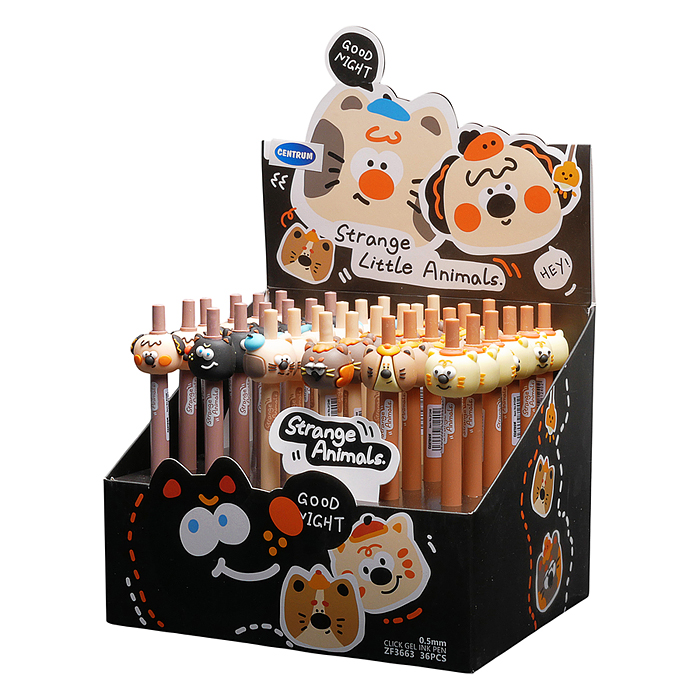 Ручка гелевая автоматическая "Странные котики" синяя, 0,5 мм, в дисплее