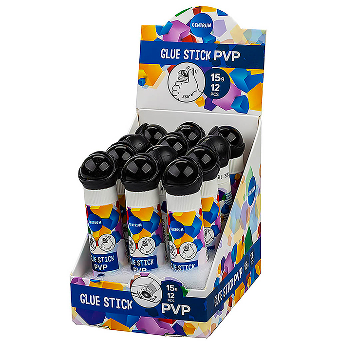 Клей-карандаш ПВП 15 г треугольный, с пресс-роликом, в дисплее