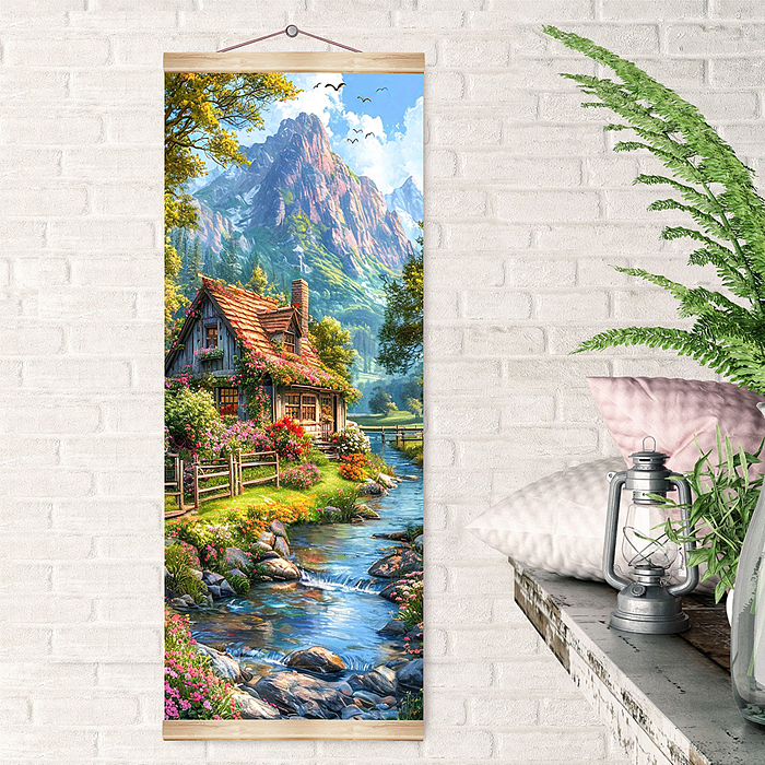 Картина по номерам 35х88 "Домик в альпийских горах" панно 30 цветов 1/24