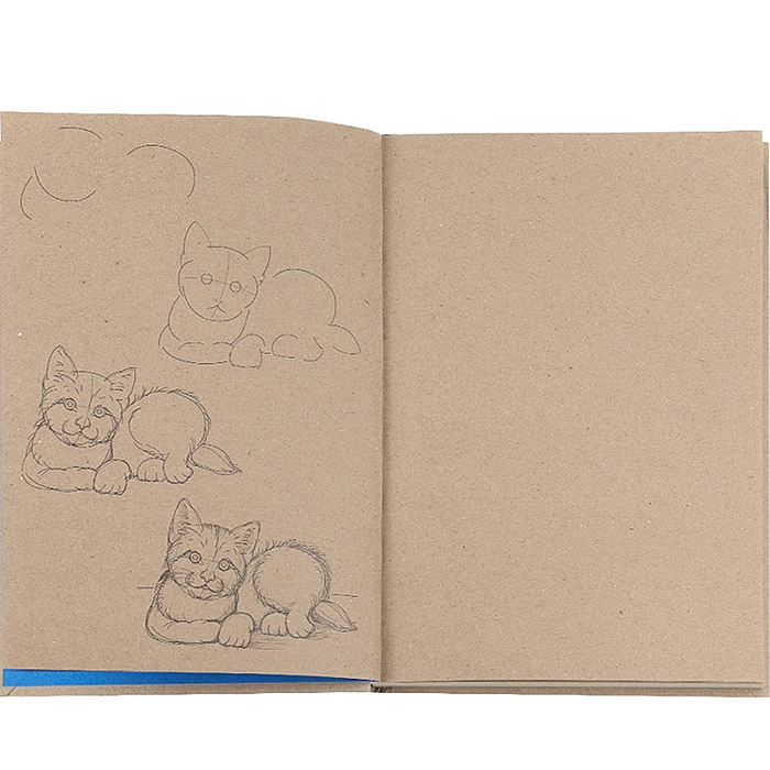 Скетчбук 80л. с пошаговыми эскизами "Кошачий" 7БЦ, бл-краф бумага, крафт,