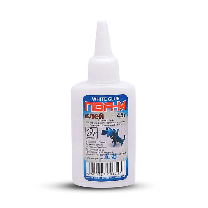 Клей ПВА М "Экспоприбор" 045 г в пластиковой бутылочке с дозатором и съемным колпачком евро/13-45М-1