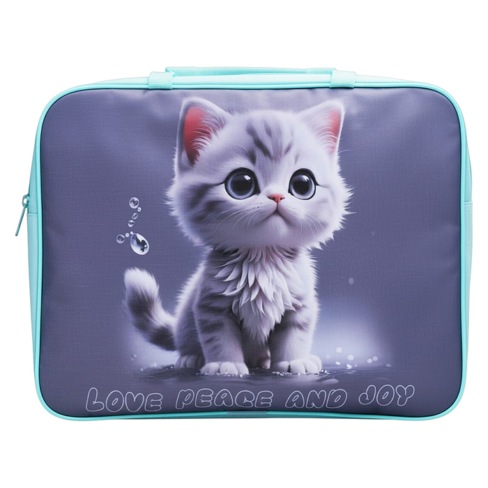 Папка школьника А4 с ручками + твердое дно, широкая, ткань, дизайн 335/260/60 "Белый пушистик"