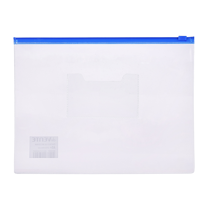 Папка на молнии A5+ (250x190 мм) ПВХ 150 мкм, с карманом для визитной карточки, молния 4 ц