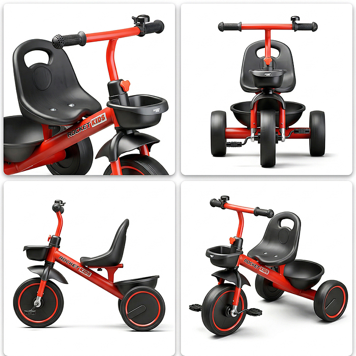 Велосипед трехколесный Rocket 2026, колеса EVA 10"/8", цвет красный