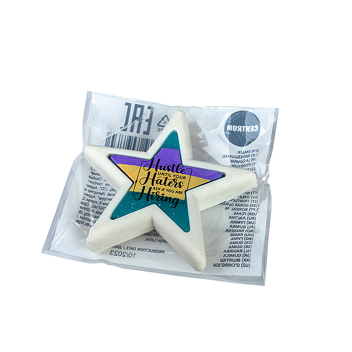 Ластик из синтетического каучука "Звезда" 50х50х10мм в индивидуальном ПВХ-пакете, в дисплее