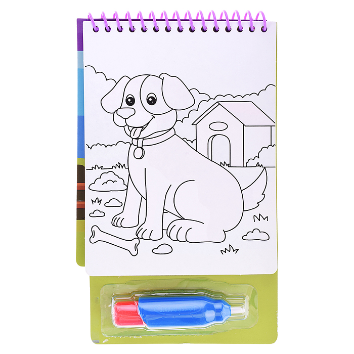 Раскраска для рисования водой 13,7*18,3 см, на спирали, с маркером, на подложке в ПВХ-упаковке