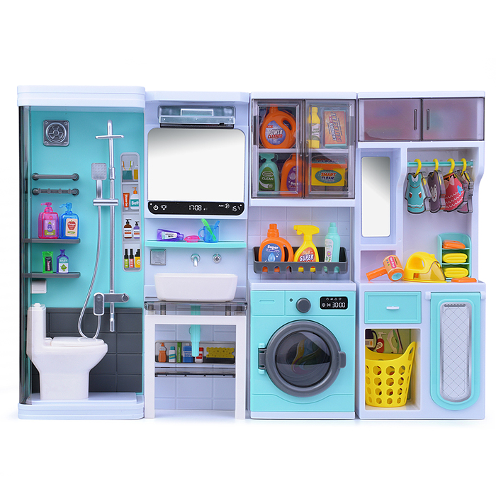 Набор мебели для кукол 818-366 "Прачечная с душевой" на батарейках, зеленая, в коробке
