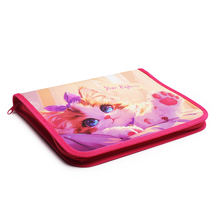 Папка для тетрадей А5 молния вокруг печать на пластике, 230/180/25 "Голубоглазый котик"