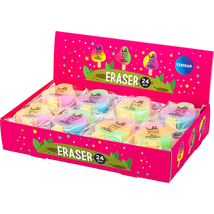 Ластик из синтетического каучука "Ice cream" 54х37х12мм в индивидуальном ПВХ-пакете, в дисплее