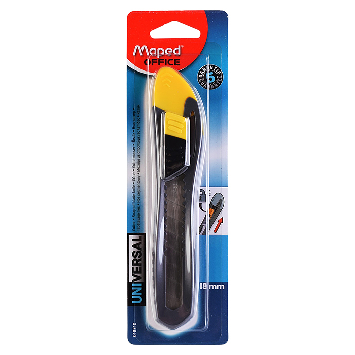 Нож канцелярский 18мм, эргоном., пластик, с фиксатором 