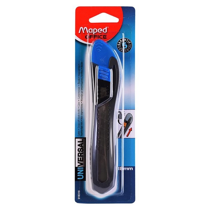 Нож канцелярский 18мм, эргоном., пластик, с фиксатором 