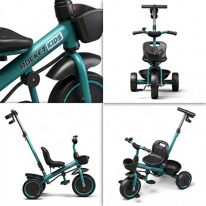 Велосипед трехколесный Rocket 107NEW, колеса резиновые10"/8", цвет зеленый