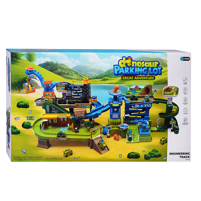 Трек  ZX-011A "Дино парк" (свет, звук, 4 машины металл) в коробке