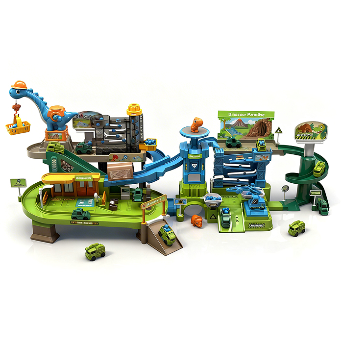 Трек  ZX-011A "Дино парк" (свет, звук, 4 машины металл) в коробке