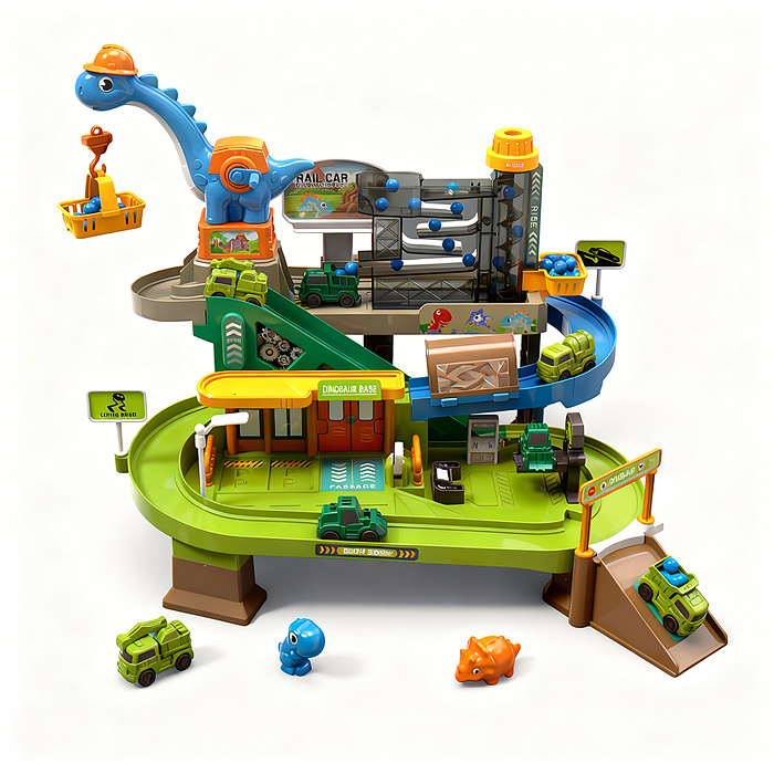 Трек  ZX-011A "Дино парк" (свет, звук, 4 машины металл) в коробке