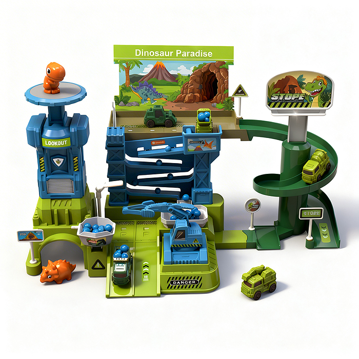 Трек  ZX-011A "Дино парк" (свет, звук, 4 машины металл) в коробке