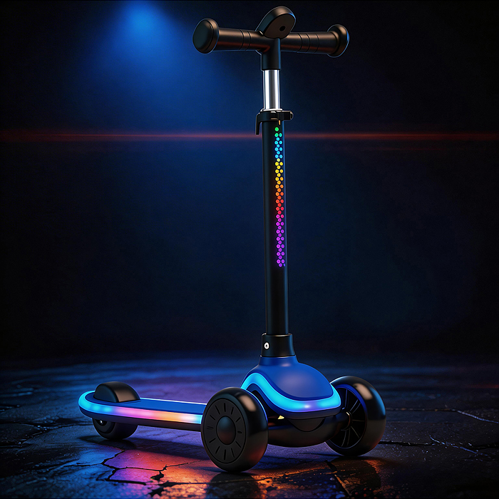 Самокат 3-х колесный ROCKET,колеса PU со светом, R0187 цвет синий