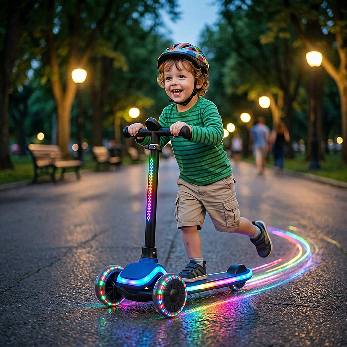 Самокат 3-х колесный ROCKET,колеса PU со светом, R0187 цвет синий