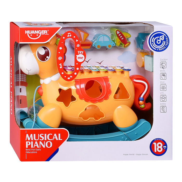 Сортер-металлофон HE8025 "Лошадка" (цвет оранжевый) в коробке