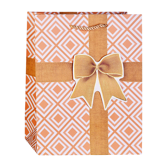 Пакет подарочный с матовой ламинацией и 3D элем. 18*23*10 см (М) Серебристый бантик 210 г 