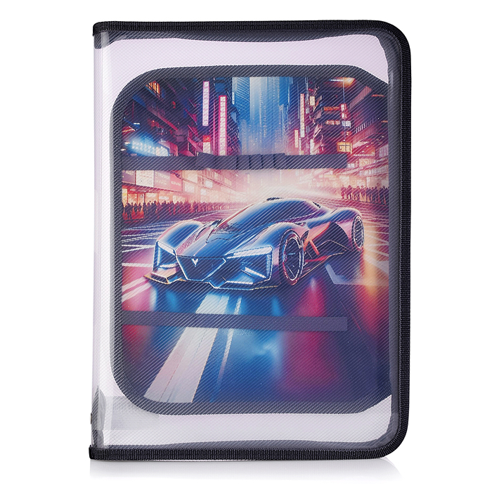 Папка для труда А4 молния вокруг, пластик 325/230/25 "Night car"