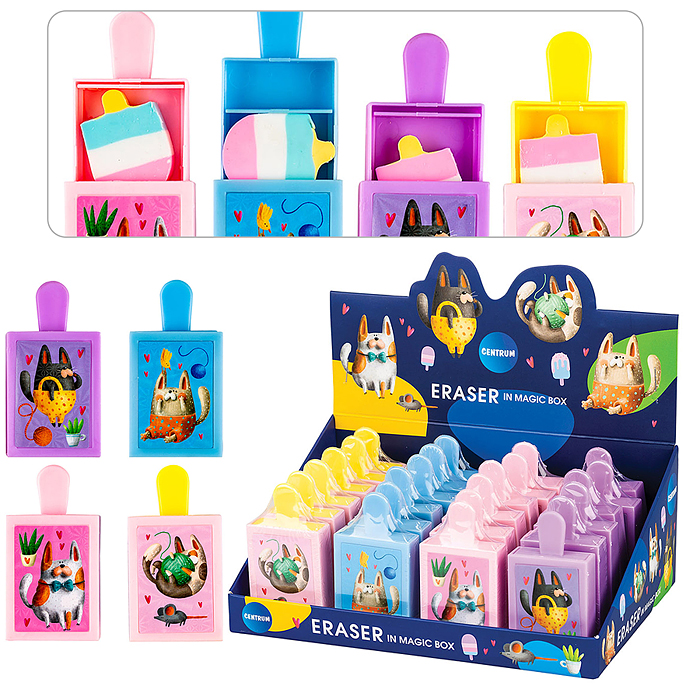 Ластик из синтетического каучука "Животные волшебной коробке" 38x14x72мм, дисплей бокс