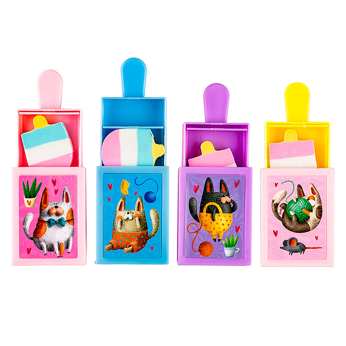 Ластик из синтетического каучука "Животные волшебной коробке" 38x14x72мм, дисплей бокс